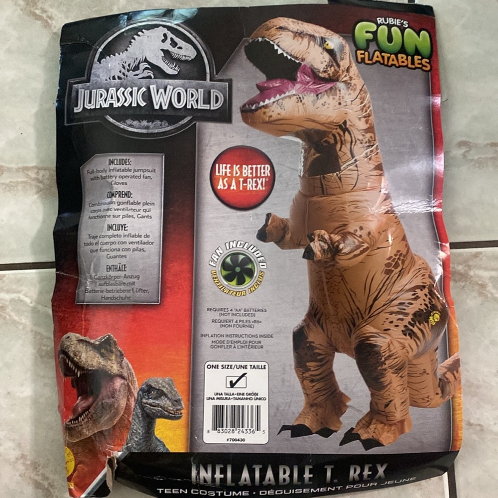 Rubies Inflatable T-Rex Dinosaur Costume Teen Size Blow up Hallloween - Picture 6 of 9